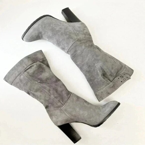 Grey Suede Boots Mid Calf Block Heel Slouch Boot Boho Size EU 38 NEW IN BOX - Picture 12 of 16
